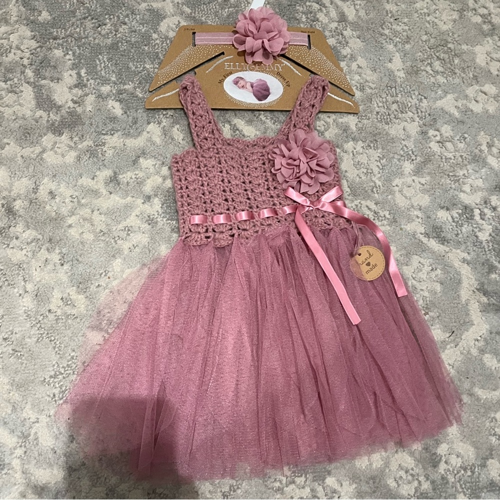 Brand New Pink Knit and Tulle Baby Dress
